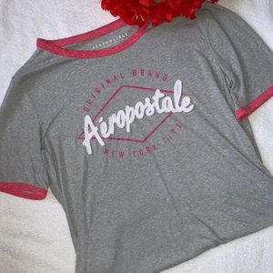 Aeropostale gray and pink ringer tee